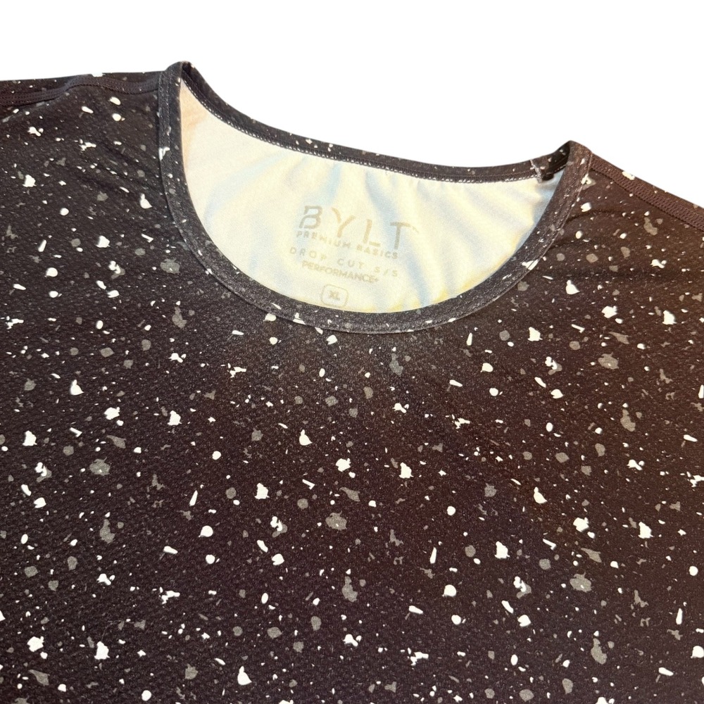 BYLT Premium Basics Drop Cut Performance Shirt Mens XL Black White Speckle Tee